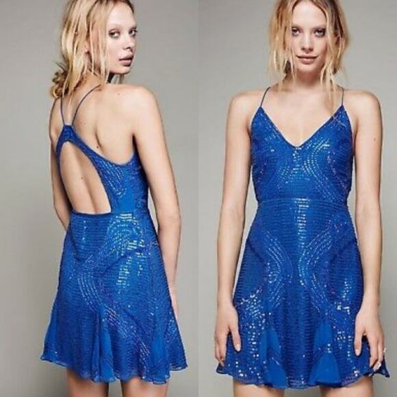 Free People Sparklette Blue Sapphire Sequin Size 0 Dress - Picture 1 of 7